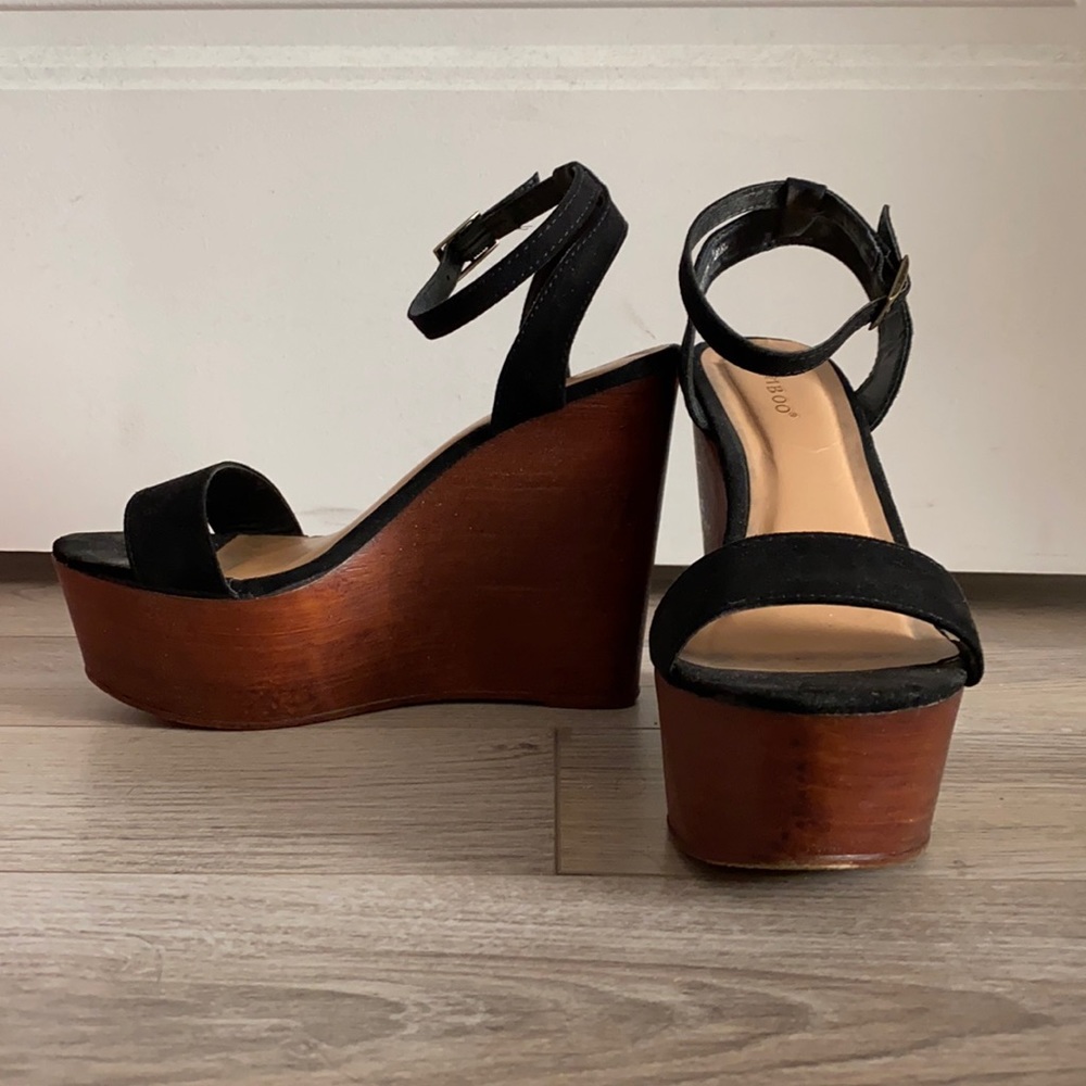 Bamboo black platform wedges